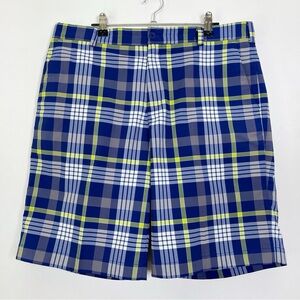 Nike Golf Dri-Fit Men’s Blue and Yellow Plaid Flat‎ Front Shorts Size 34